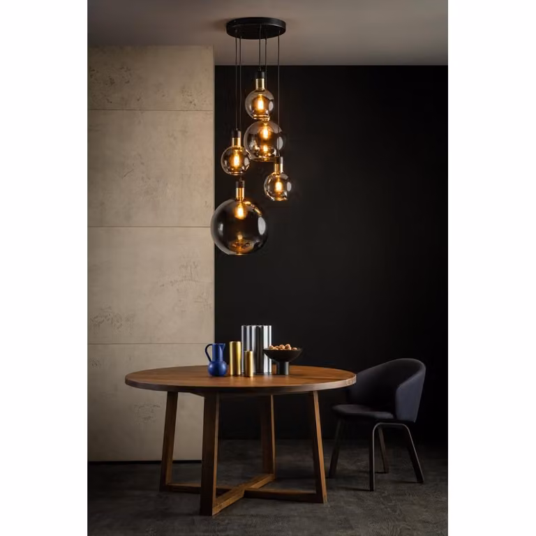 Lucide Julius Hanglamp met 5 rookglas lampen in grijs en zwart