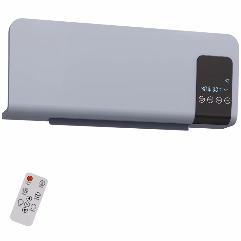 HOMCOM Elektrische wandverwarming met oscillatiefunctie, 2 standen, timer en LED-display, grijs