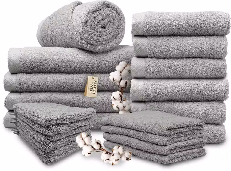 Miss Towels Familieset Licht grijs - 20 stuks Hotelkwaliteit Badlakens, Gastendoekjes en Washandjes