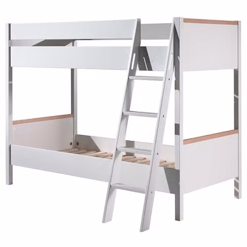 Vipack London Stapelbed wit met massief beukenhouten voetstuk en lattenbodem, slaapoppervlak 90 x 200 cm