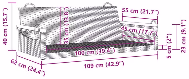 vidaXL Hangstoel voor volwassenen, zwart, polyrotan, B/D/H: 109 x 62 x 40 cm