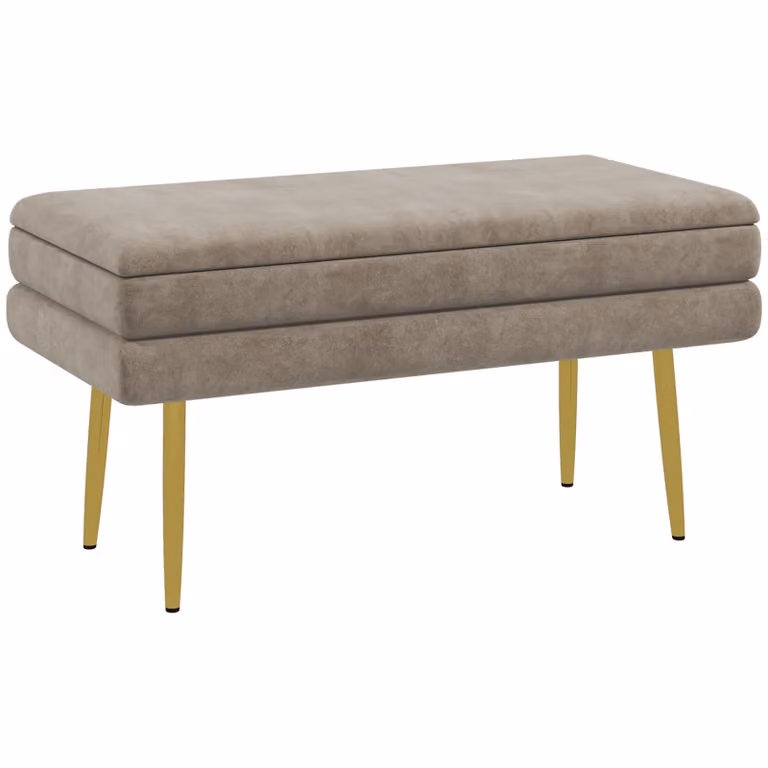 HOMCOM Gestoffeerde Zitbank met Opbergruimte, Beige, B/D/H: 79,5 x 37,5 x 43 cm