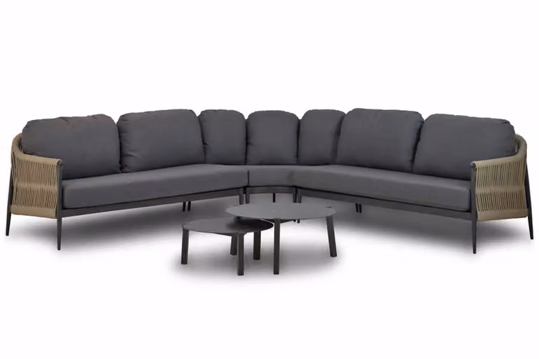 Coco 5-delige hoek loungeset met aluminium frame en grijze kussens