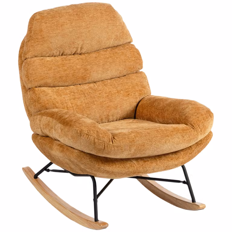 HOMCOM Schommelstoel Geel - Comfortabele Relaxstoel van Chenille met 13 cm Dik Schuim - B/D/H: 80 x 103 x 91 cm