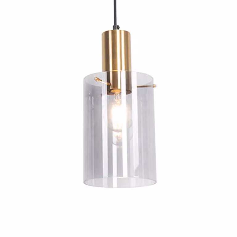 Qazqa Vintage hanglamp messing met smoke glas