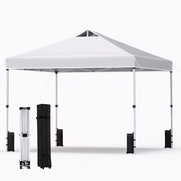 Costway Pop-up Paviljoentent met Stevig Frame en Zilverkleurig Dak, Wit, 3 x 3 m