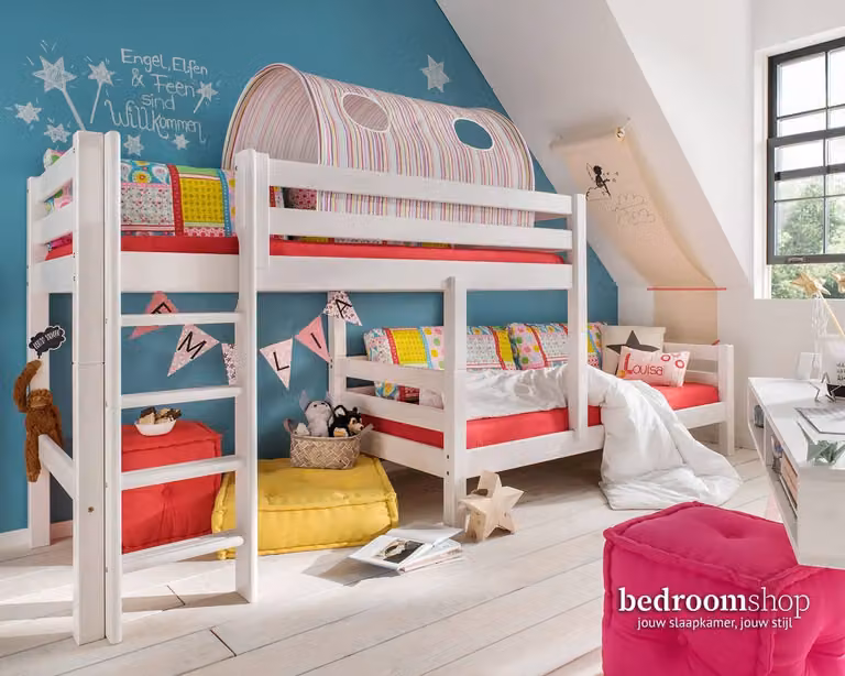 Bedroomshop Stapelbed DreamSpace inclusief lattenbodems van massief hout voor kinderen