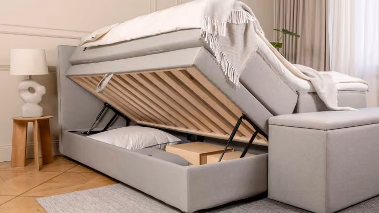 BRUNO Premium boxspring met opbergruimte, lichtgrijs, 180 x 200 cm