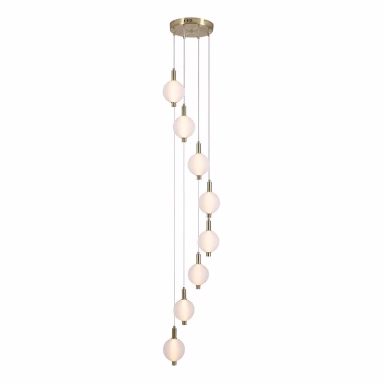 Luminique Design hanglamp Searchlight 8-lichts - Goud/Messing en Wit