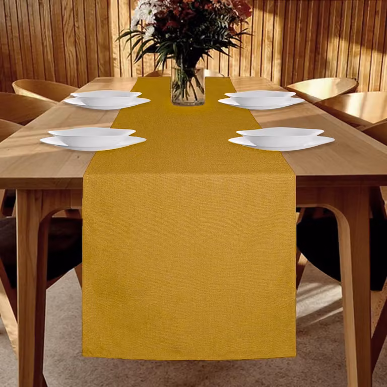 Waterdichte tafelrunner in moderne linnenlook, geel, 40 x 180 cm