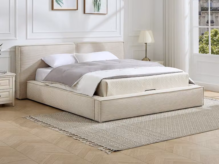 TAVESO Bed met opbergruimte, Corduroy, Beige, 160 x 200 cm