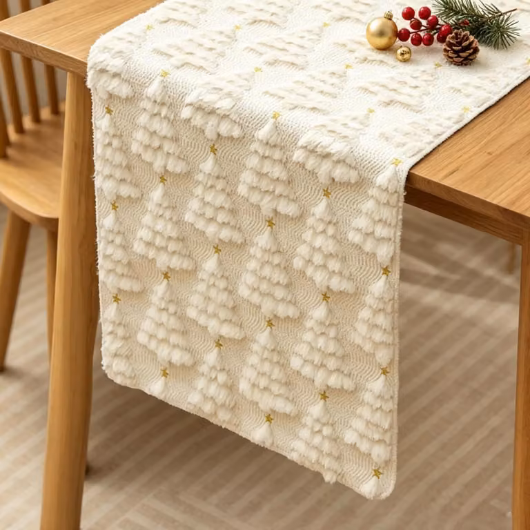 Dripio Tafelrunner met 3D kerstboom, beige, 33 x 143 cm