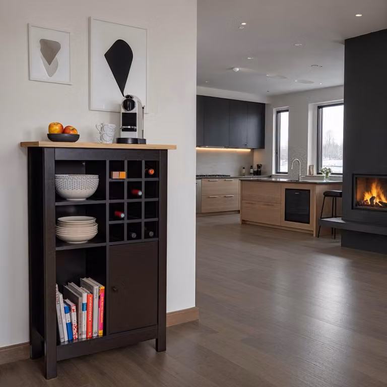 Interlink Helina Wijnkast Zwart/Eiken Ambacht met 12 flessenplanken H x B x D: 124 x 77 x 33 cm