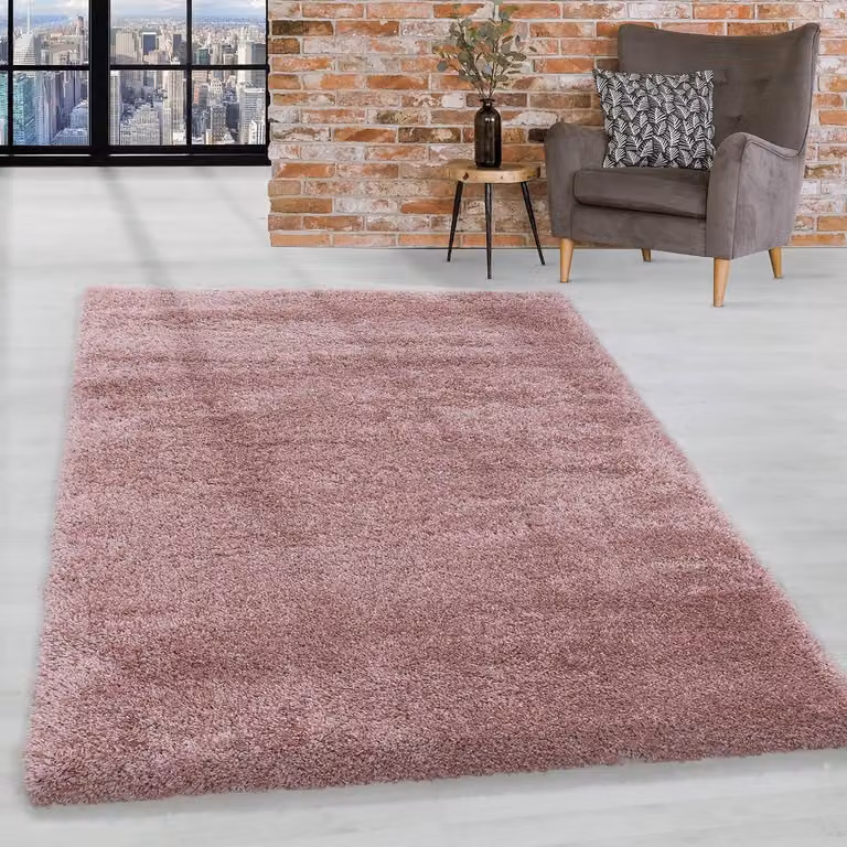 Rond Hoogpolig Tapijt van Polypropyleen - Roze - Diameter: 120 cm - 50 mm Poolhoogte