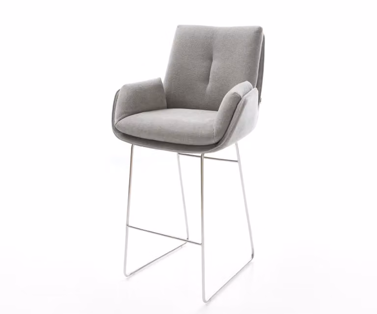 DELIFE Barstoel Clea-Flex in grijs structuurstof met RVS sledepootframe, Hoogte: 125 cm, Breedte: 61 cm, Diepte: 61 cm