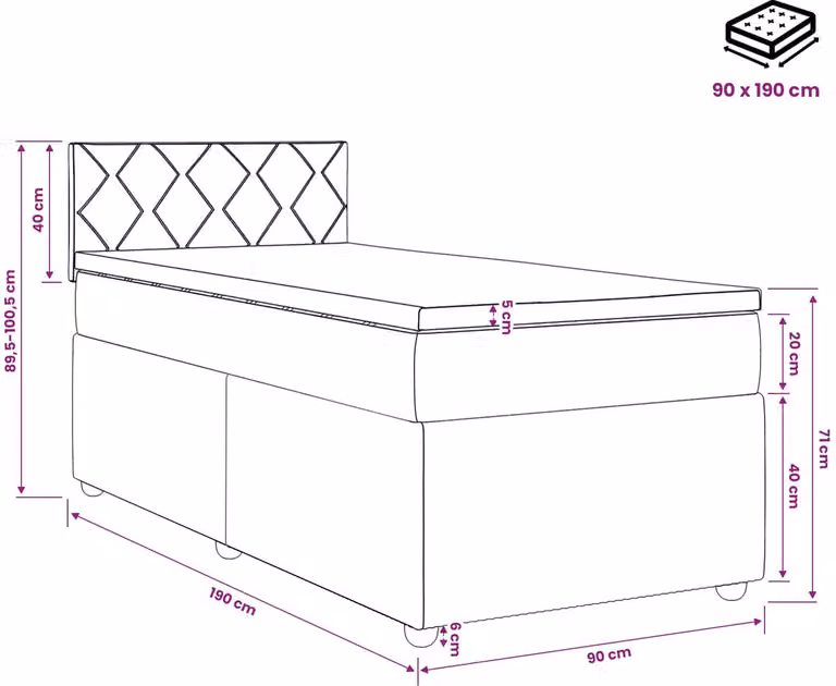vidaXL Boxspringbed met matras, Crèmekleurig, B/D/H: 90 x 190 cm