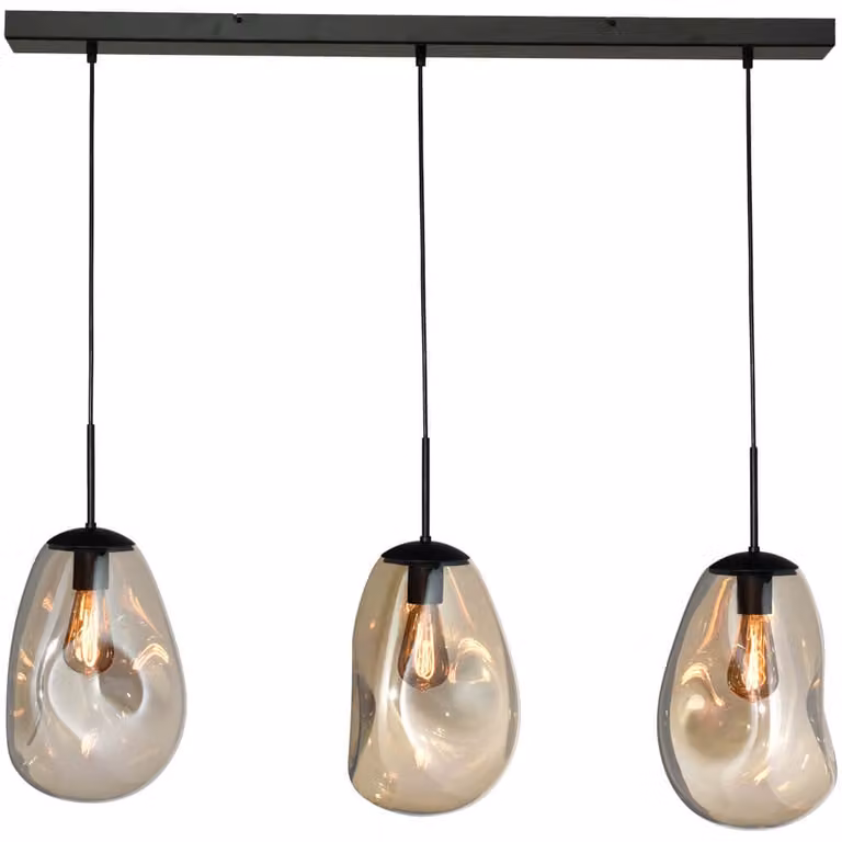 Masterlight Lava Hanglamp - Goud/Zwart - Glas en Metaal - B/D/H: 100 x 24 x 165 cm