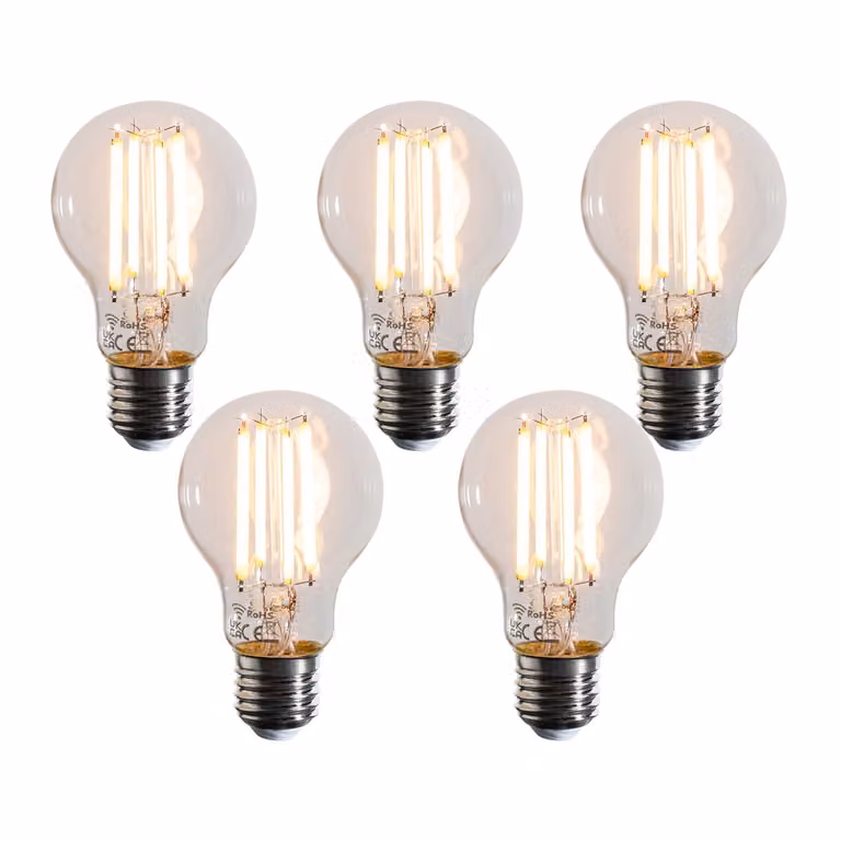 LUEDD Set van 5 Smart E27 LED lampen A60 helder filament dimbaar 7W