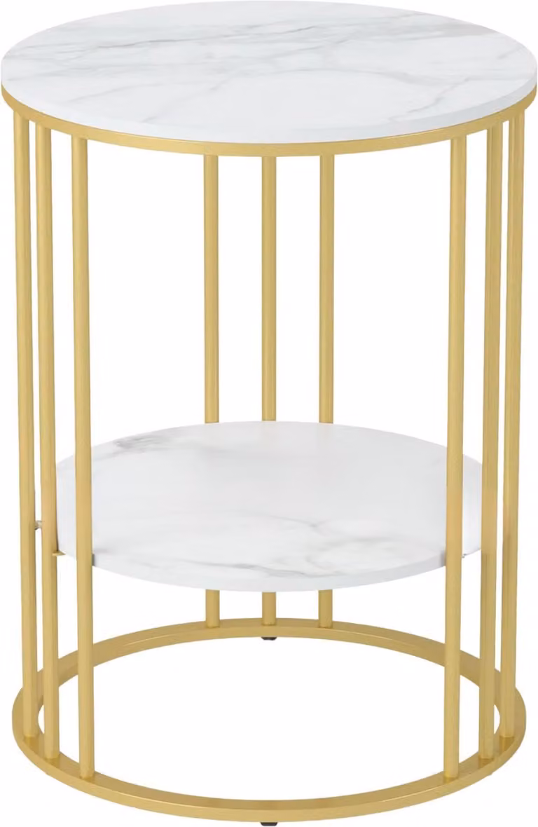 Ronde bijzettafel Bolt Edge Malito met marmerlook wit, Diameter: 40 cm, Hoogte: 54 cm