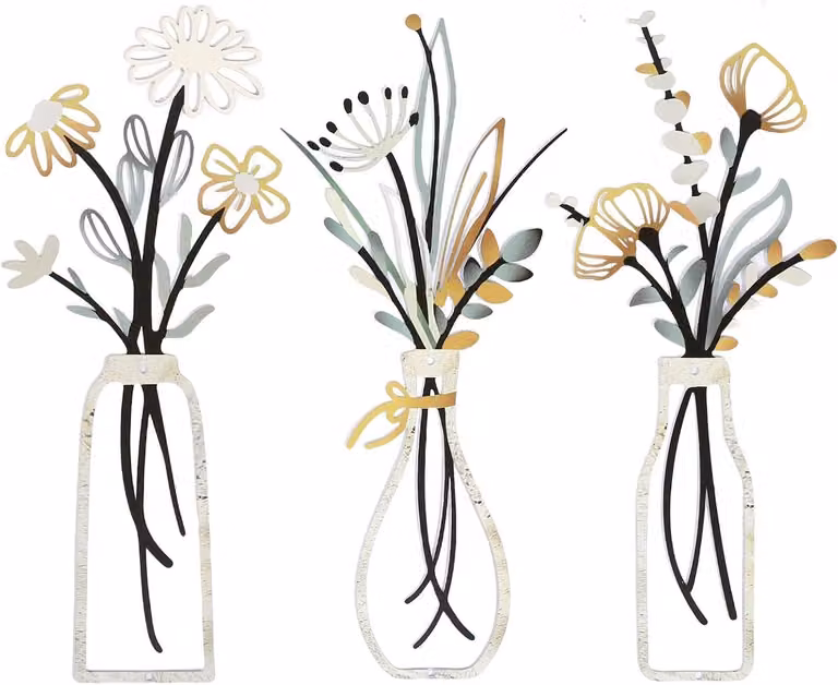 Set van 3 kleurrijke metalen bloemen wanddecoraties met rustiek ontwerp