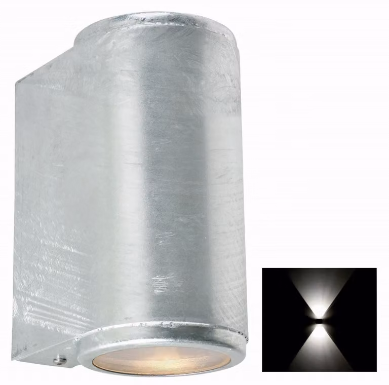 Franssen Mandal Up-Down wandspot voor tuin en huis, zilverkleurig metaal, Hoogte: 18 cm