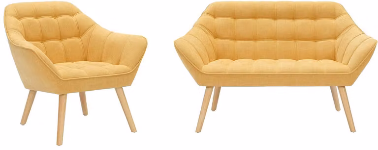 Tweezitsslaapbank en fauteuil CASERTA van mosterdgele stof