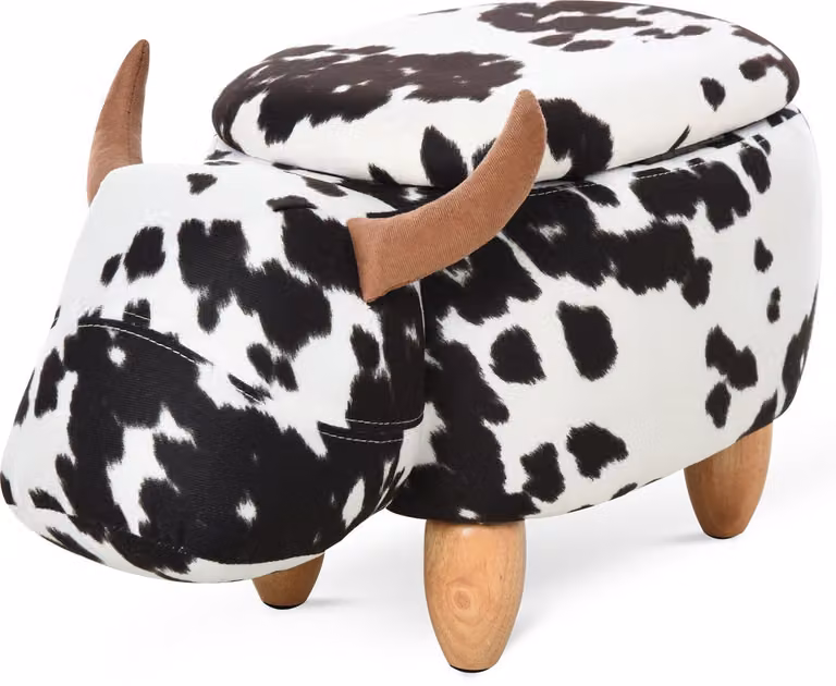 Decoratief krukje met dierenprint en opbergruimte in de vorm van een varkentje, zwart-wit, B: 62 cm, D: 35 cm, H: 36 cm