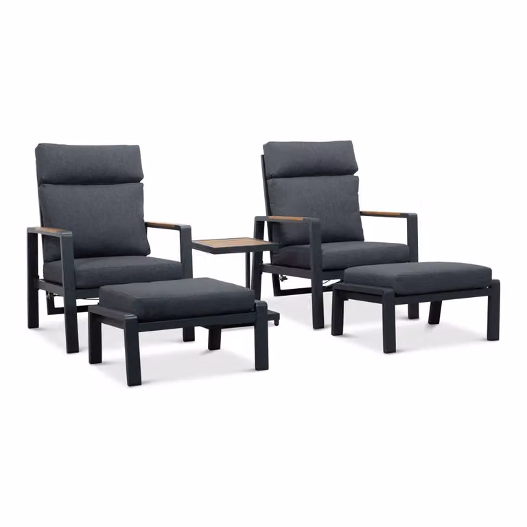 LUX outdoor living Manhattan lounge balkonset - 5-delig, verstelbaar voor 2 personen, aluminium en polywood, antraciet