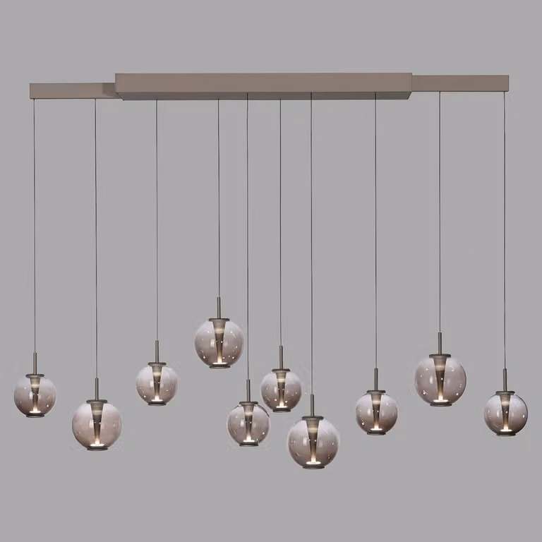 Paul Neuhaus Pure E-Infinity LED hanglamp brons met amber glas, 10 lichten, hoogte verstelbaar tot 198 cm
