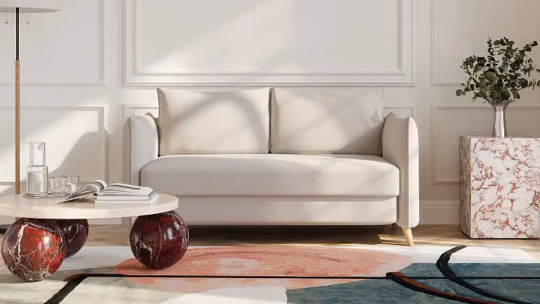 BRUNO slaapbank 140 cm in beige met massief hout en boxspringcomfort