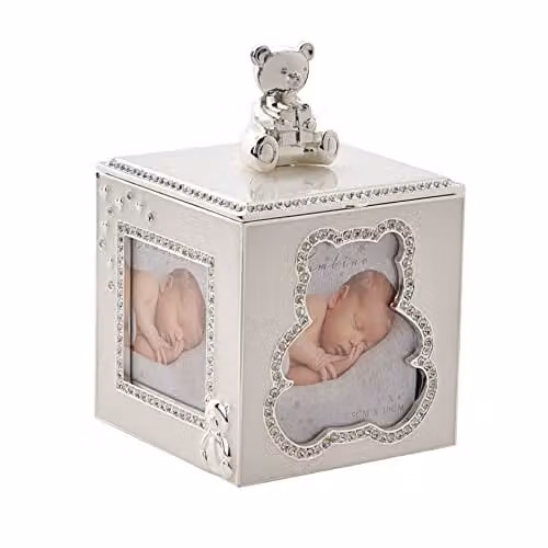 Widdop Baby fotolijst en keepsakebox met verzilverd beertje en kristallen ontwerp