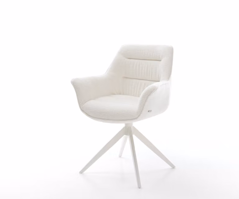 DELIFE Draaistoel Kaira-Flex met bouclé bekleding in beige en wit, 360 graden draaibaar met rocker-functie
