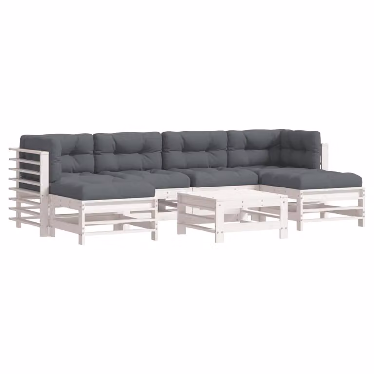 vidaXL 7-delige loungeset voor de tuin met kussens, wit, massief hout, rustiek