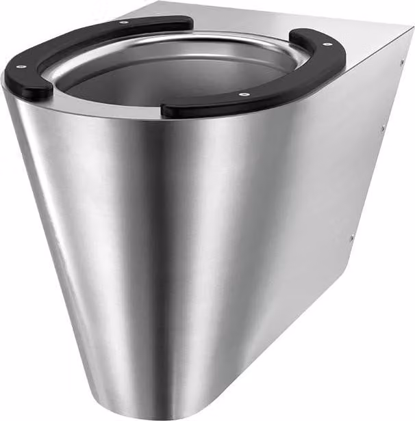 Delabie S21 S wandtoilet van roestvrij staal met 2 zwarte zittingen en satijn afwerking