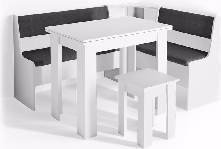 Vicco Roman Hoekbank set Wit met tafel, Model 30773, B/D/H: 150 x 120 cm