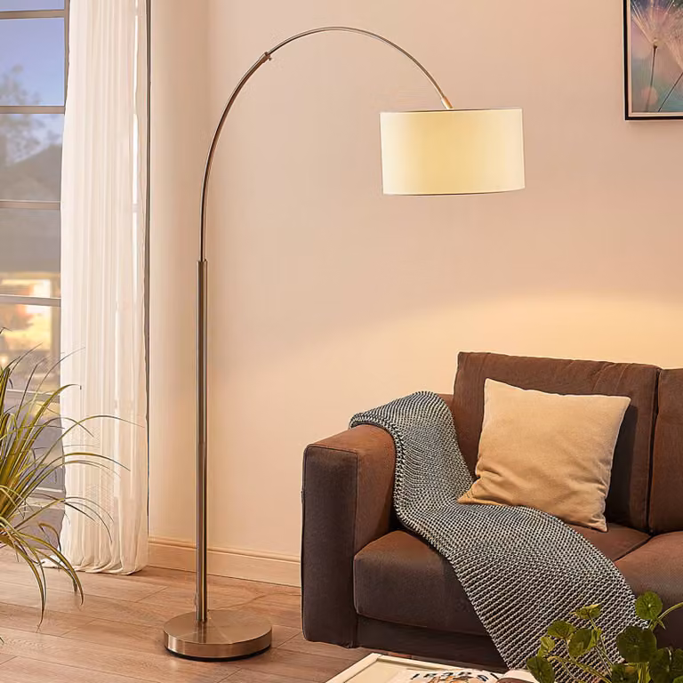 Lindby Railyn Booglamp - Wit/Zilver - Modern - Voor Woon- of Eetkamer