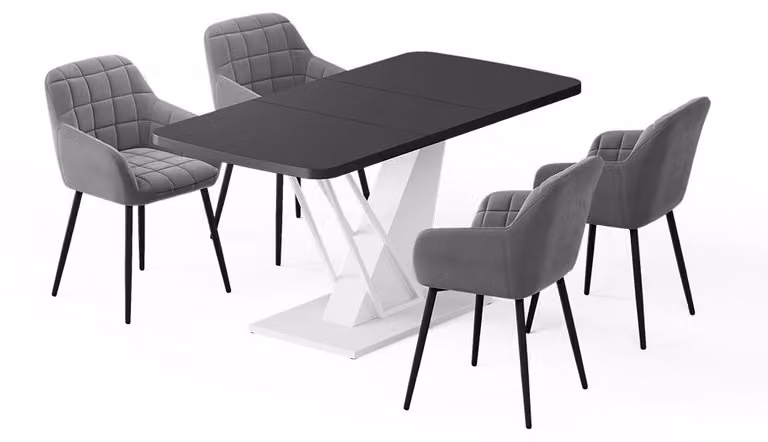 Vicco Fenaro Eettafelset Zwart/Wit met 4 eetkamerstoelen, B/D: 120 x 80 cm