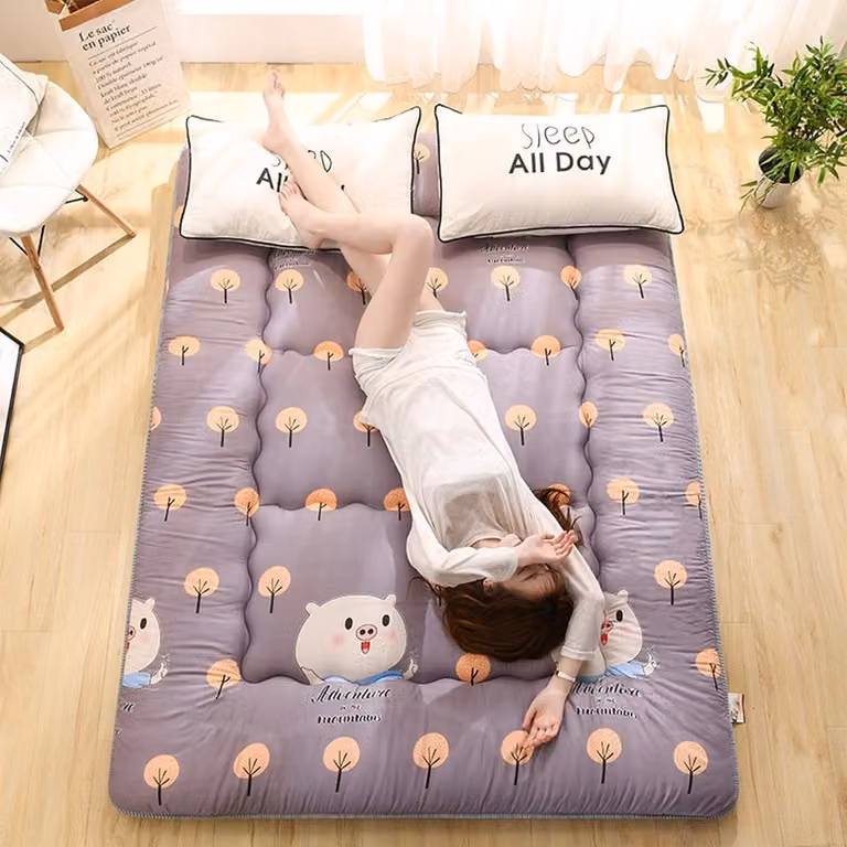 Matras Topper Vloermat met Gewatteerd Ontwerp voor Volwassenen - Geel - 90 x 200 cm