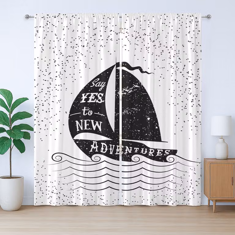 ABAKUHAUS Avontuurlijk Rustiek Gordijn Kleine Boot Maritiem Wit Zwart B: 280 cm, H: 175 cm