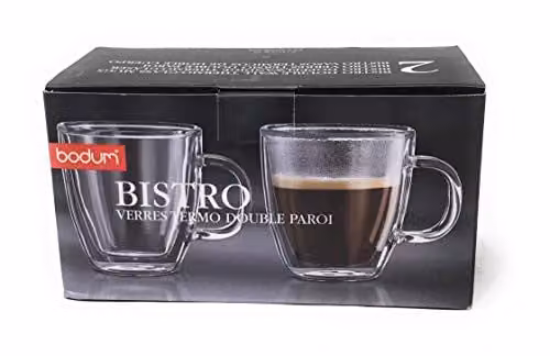 Bodum Bistro dubbelwandig glas met handvat 2-pack 0,15 l transparant