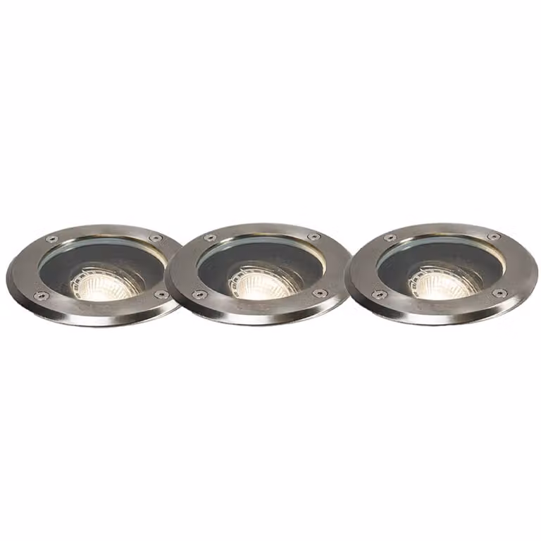 Qazqa Set van 3 Verstelbare Buiten Grondspots in Zilver RVS met Glas - IP65