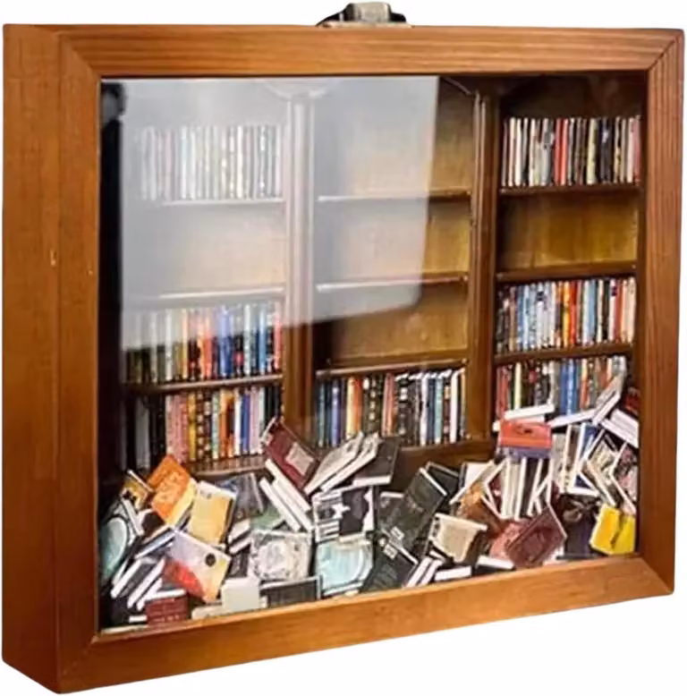 Handgemaakte houten miniatuur boekenkast voor stressvermindering - Houtkleur - B/D/H: 12 x 3,5 x 15 cm