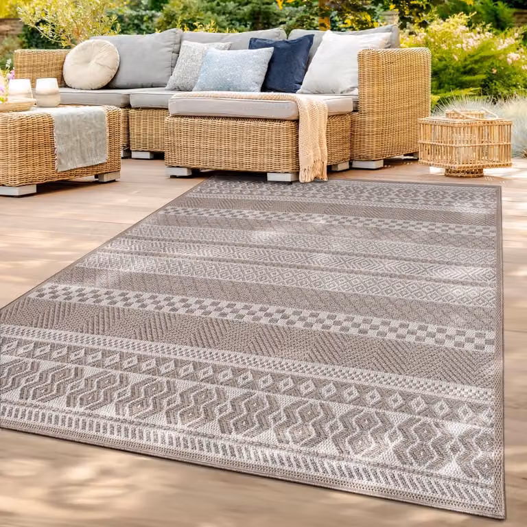 TT Home Rond Binnen- en buitentapijt Beige 120 x 120 cm