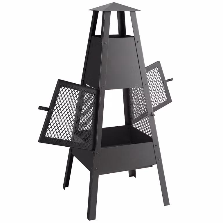 Outsunny Vuurschaal Chiminea met conische trekschoorsteen en vonkenscherm, zwart, H x B x D: 97 x 41 x 40,5 cm