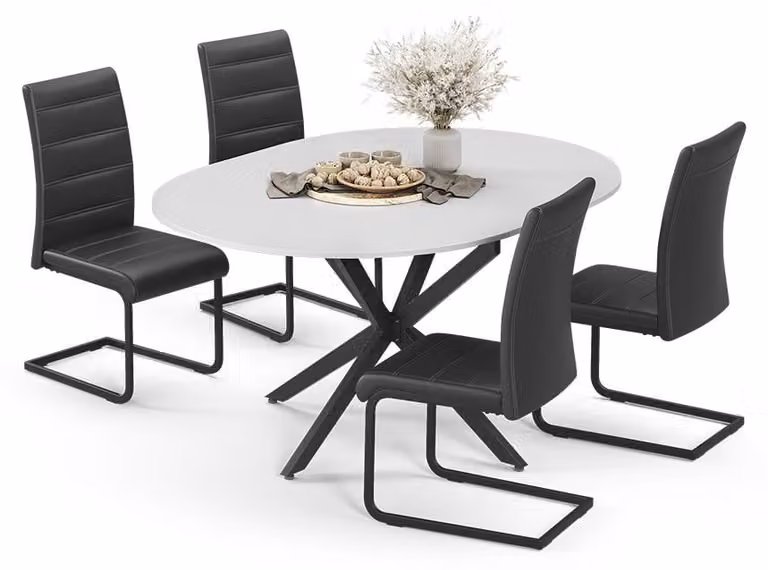 Vicco Loyd Eettafelset Wit/Zwart met 4 eetkamerstoelen, Model 63012, B/D: 120 x 120 cm