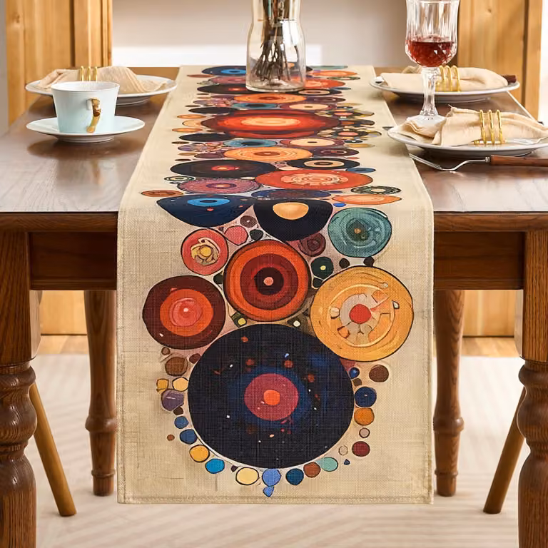 Dripio Tafelkleed met kleurrijke stipjes in vintage stijl, mix van katoen en linnen, B/D: 40 x 140 cm