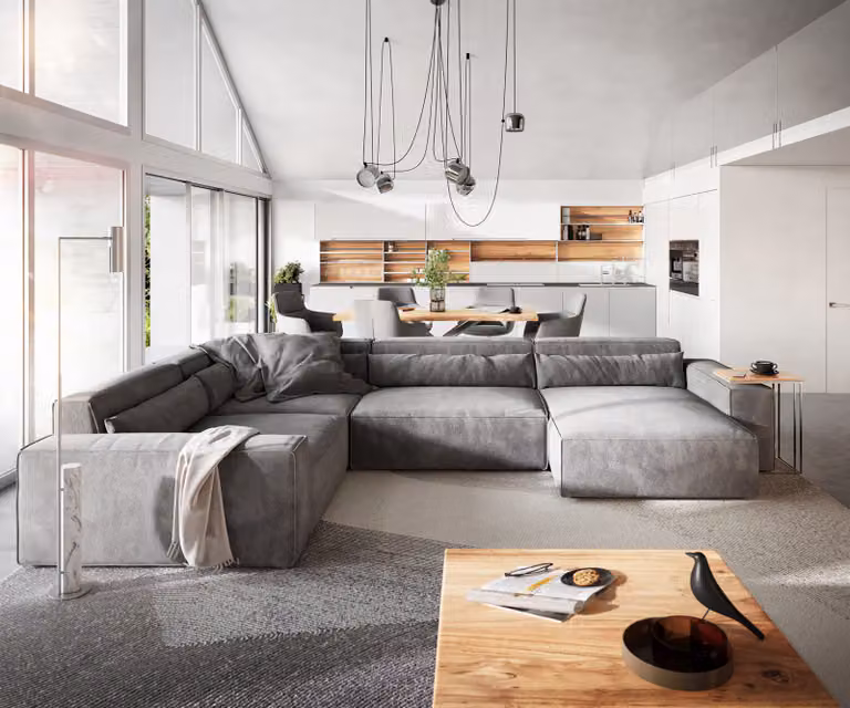 DELIFE Woonkamerlandschap Sirpio XL met variabele recamiere, microvezel, Taupe, B: 360 cm, D: 260 cm