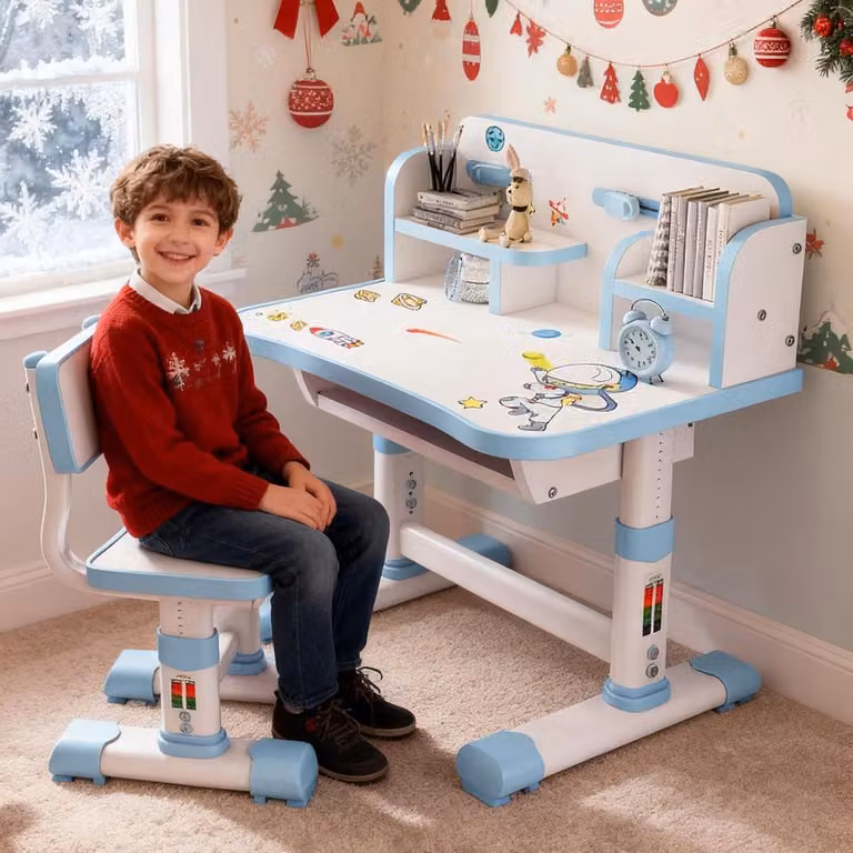In hoogte verstelbaar kinderbureau met stoel in het roze, breedte: 80 cm