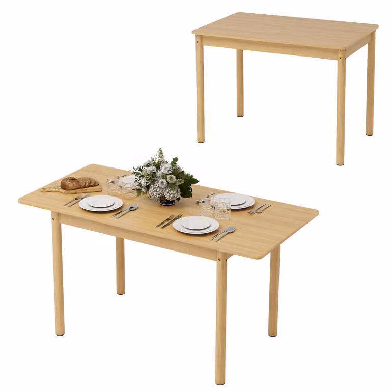 Puluomis Uitschuifbare eettafel van massief hout met opbergruimte, verstelbaar van 105-145 cm, naturel kleur