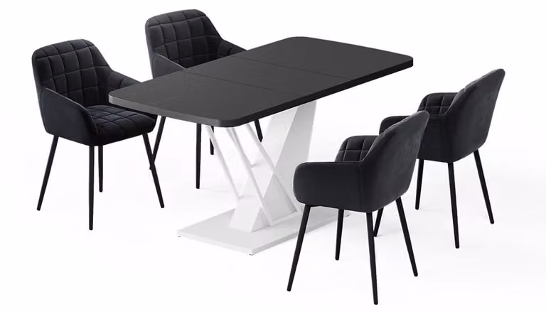 Vicco Fenaro Eettafelset Zwart/Wit met 4 eetkamerstoelen, B/D: 120 x 80 cm